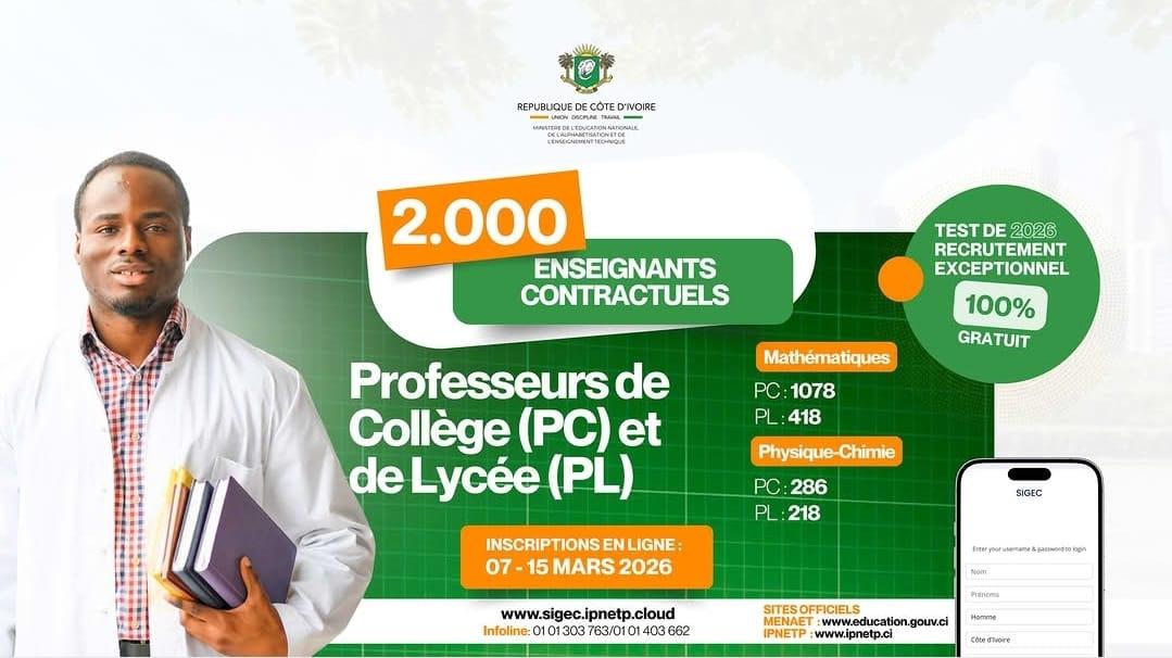 [Côte d’Ivoire] MENAET lance le concours pour professeurs de Mathématiques et Physique-Chimie