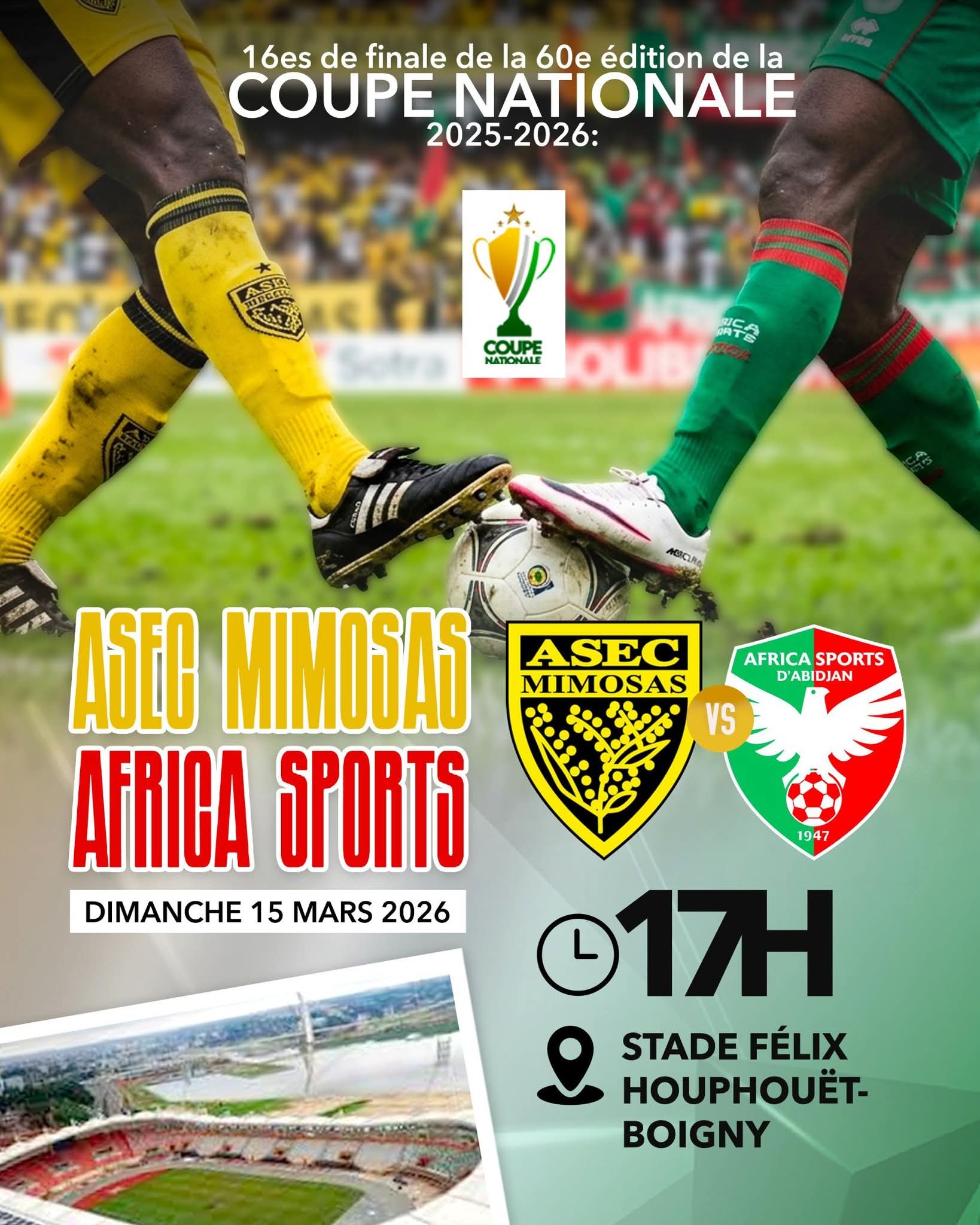 [60e édition de la Coupe nationale de Côte d’Ivoire] Le duel ASEC Mimosas – Africa Sports attendu au Félicia ce dimanche 15 mars