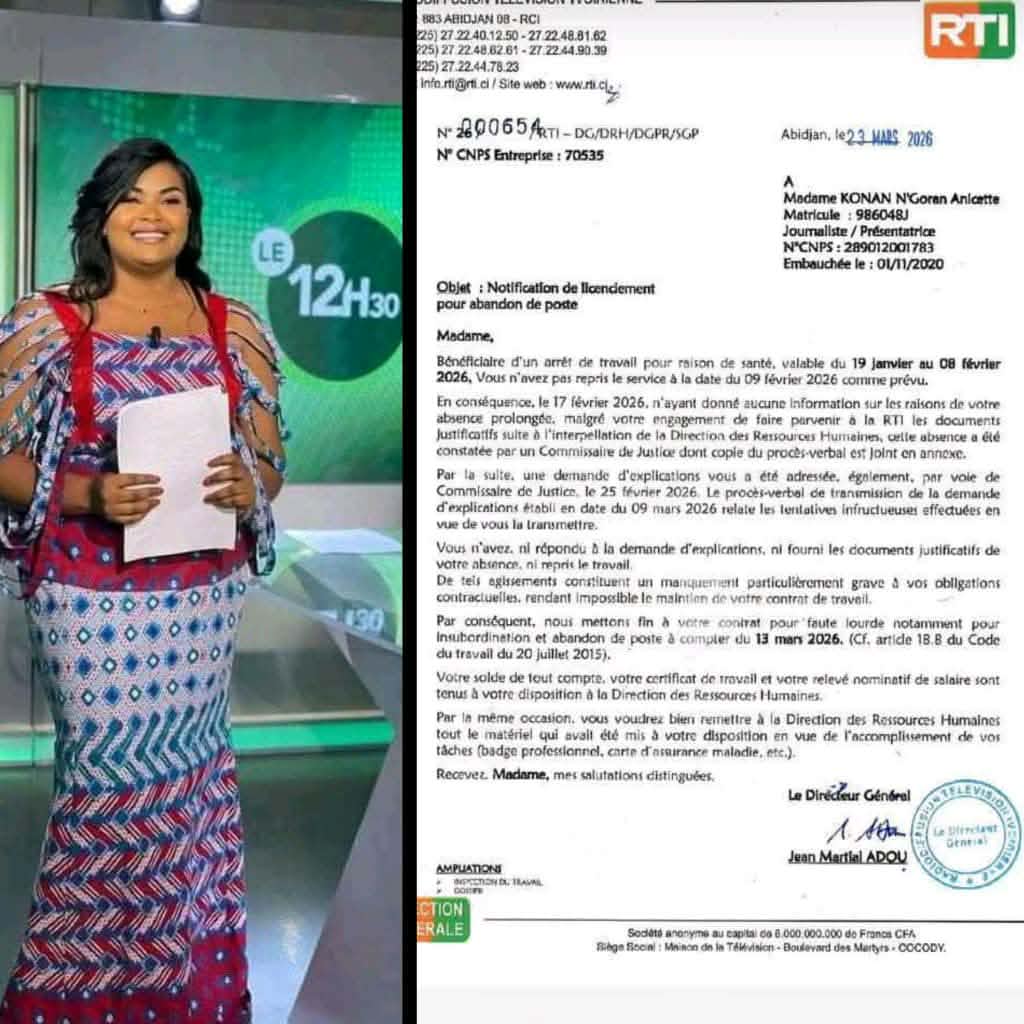 [RTI] La journaliste Annicette Konan licenciée pour abandon de poste et faute lourde