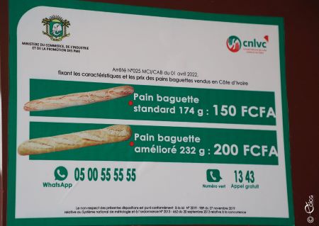[Baguette de pain de 150 FCFA]  Les prix et poids et affiches dans les communes de Marcory et de Treichville