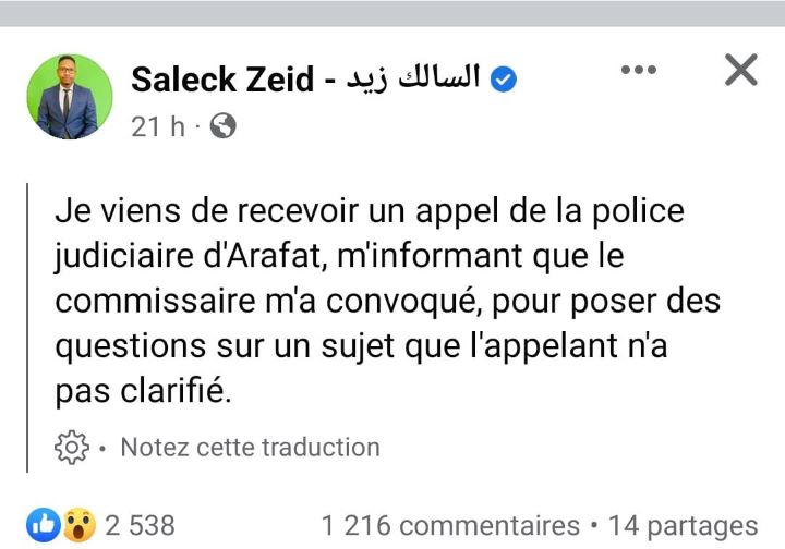 [Grave atteinte à la liberté de la presse] Arrestation du journaliste Saleck Zeid en Mauritanie
