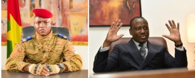 Le capitaine Ibrahim Traoré (IB) et Guillaume Soro, en exil